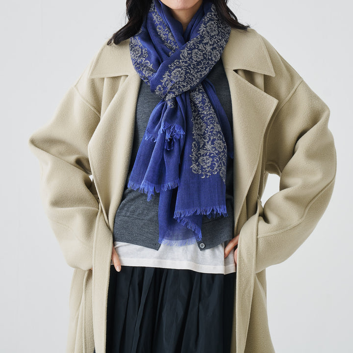 シルクカシミヤ　刺繍ストール　Embroidery stole