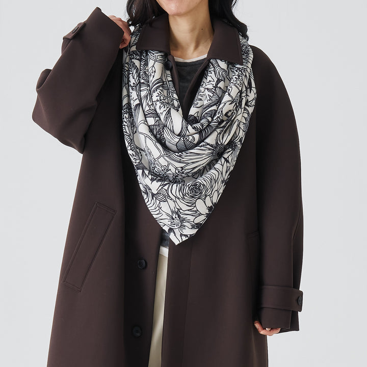 ボタニカル花柄　大判ストール　シルクウール綿麻　U-conic