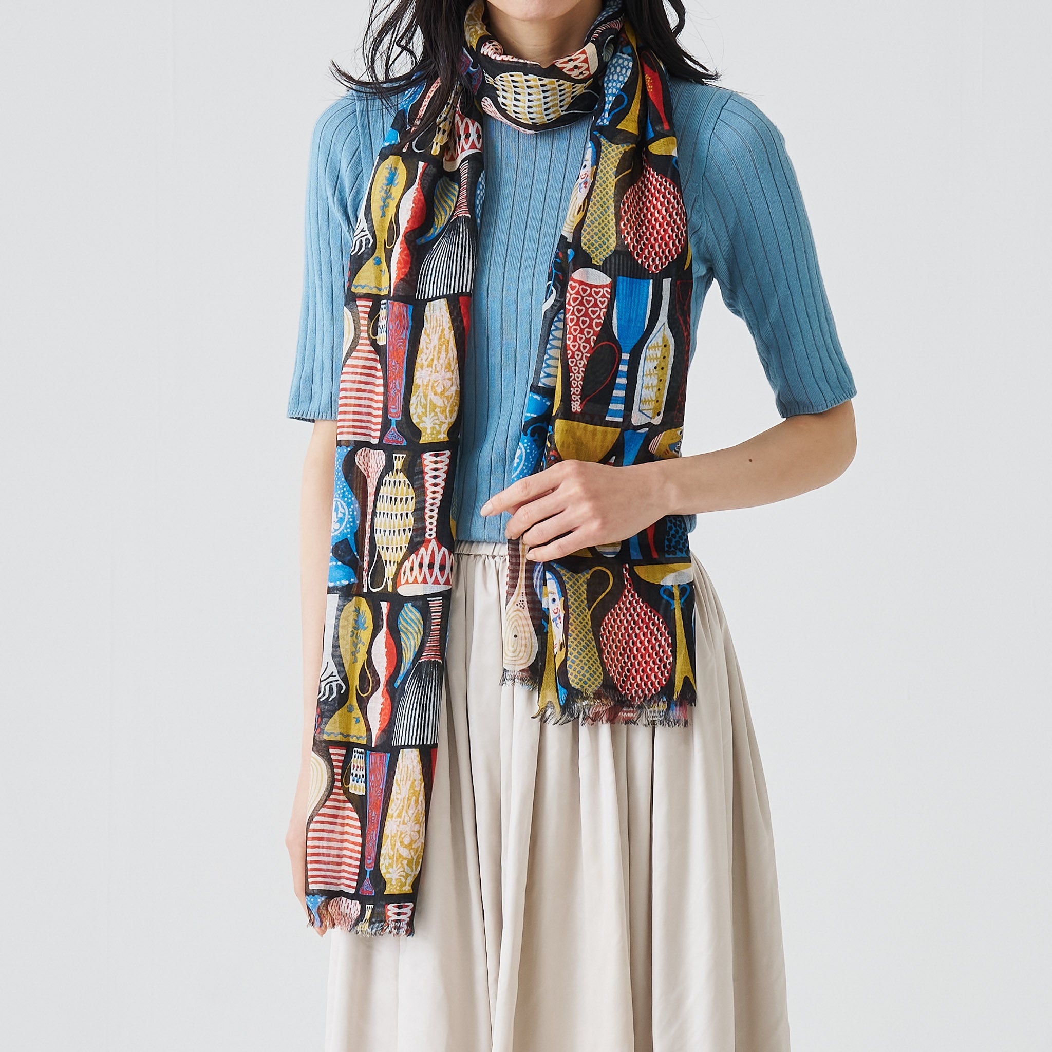 ISSEY パリコレクション　ストール　万華鏡 北欧柄大判ストール｜ポテリー シルクカシミヤストール|muto – muto