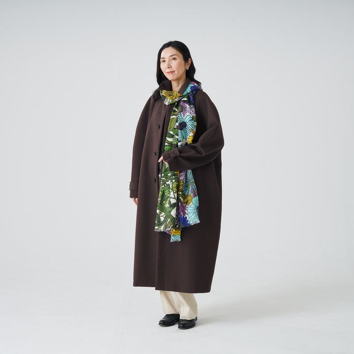 ボタニカル花柄　大判ストール　シルクウール綿麻　U-conic