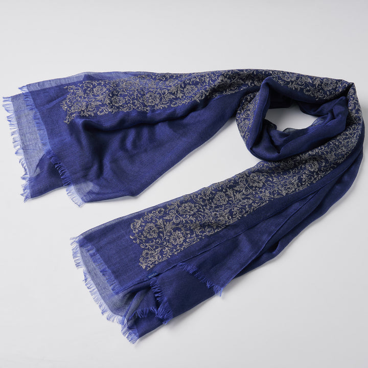 シルクカシミヤ　刺繍ストール　Embroidery stole