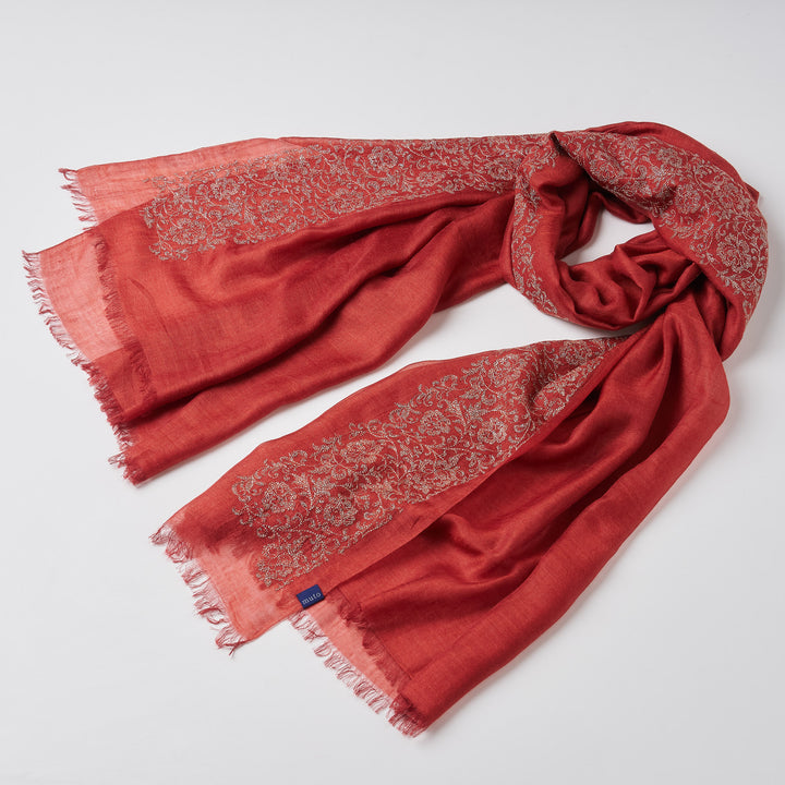 シルクカシミヤ　刺繍ストール　Embroidery stole