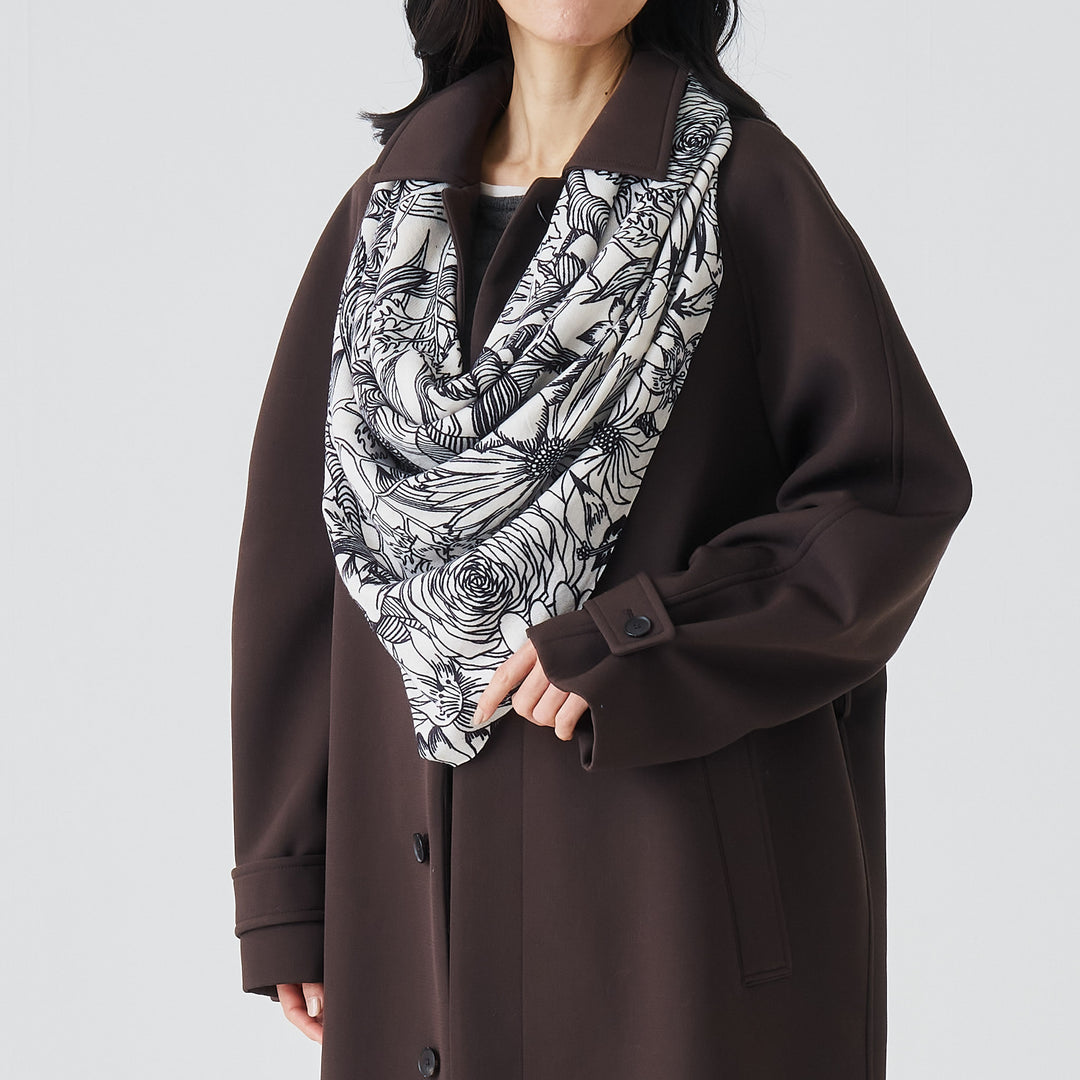 ボタニカル花柄　大判ストール　シルクウール綿麻　U-conic