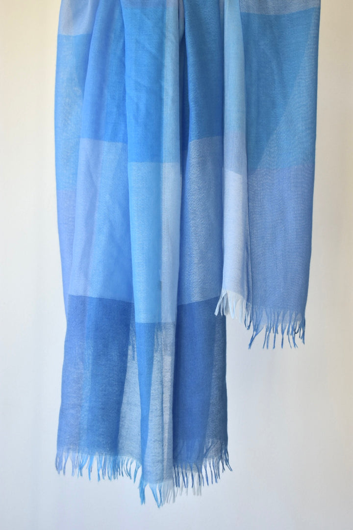 シルクカシミヤ　ブロックチェックストール　パープル