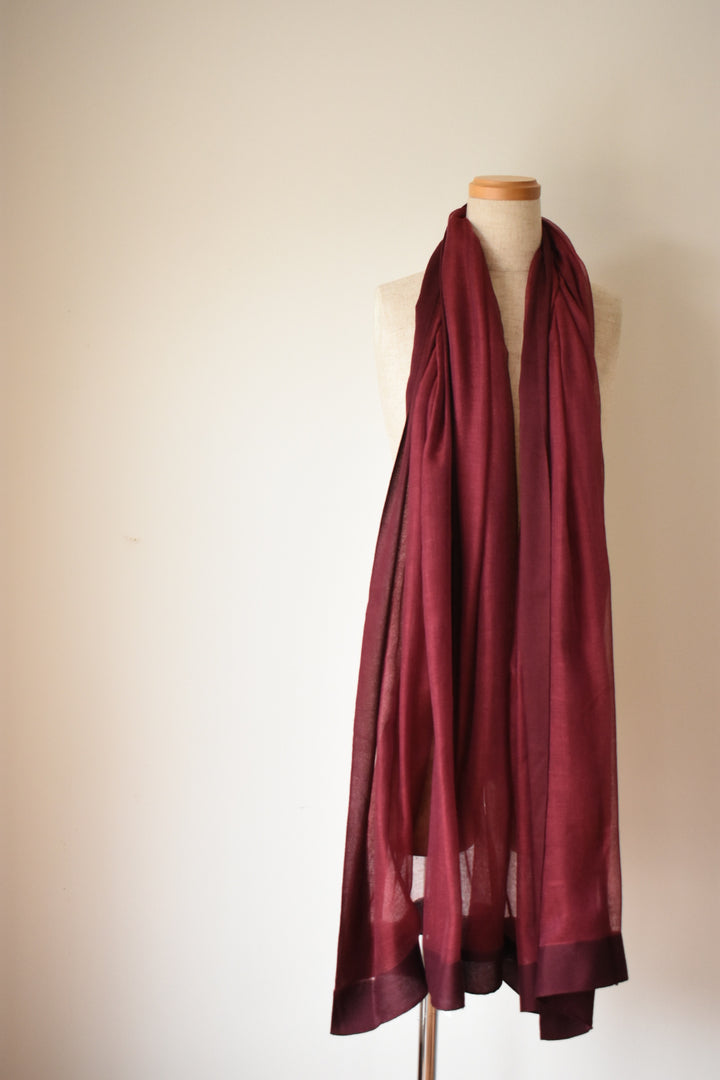 シルクカシミヤ　額縁ストール　ワインレッド　Frame winered
