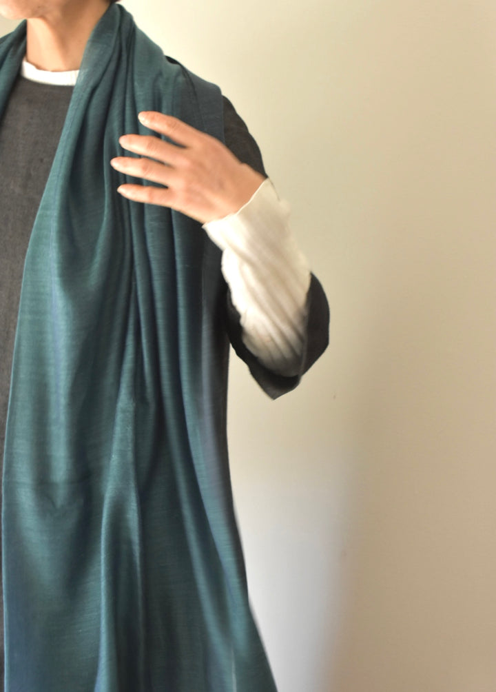 シルクカシミヤ　額縁ストール　エメラルドグリーン　Frame emerald green