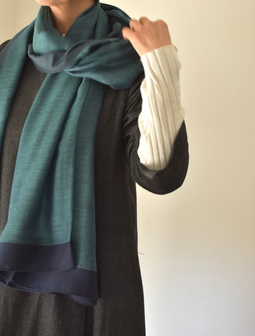 シルクカシミヤ　額縁ストール　ワインレッド　Frame winered