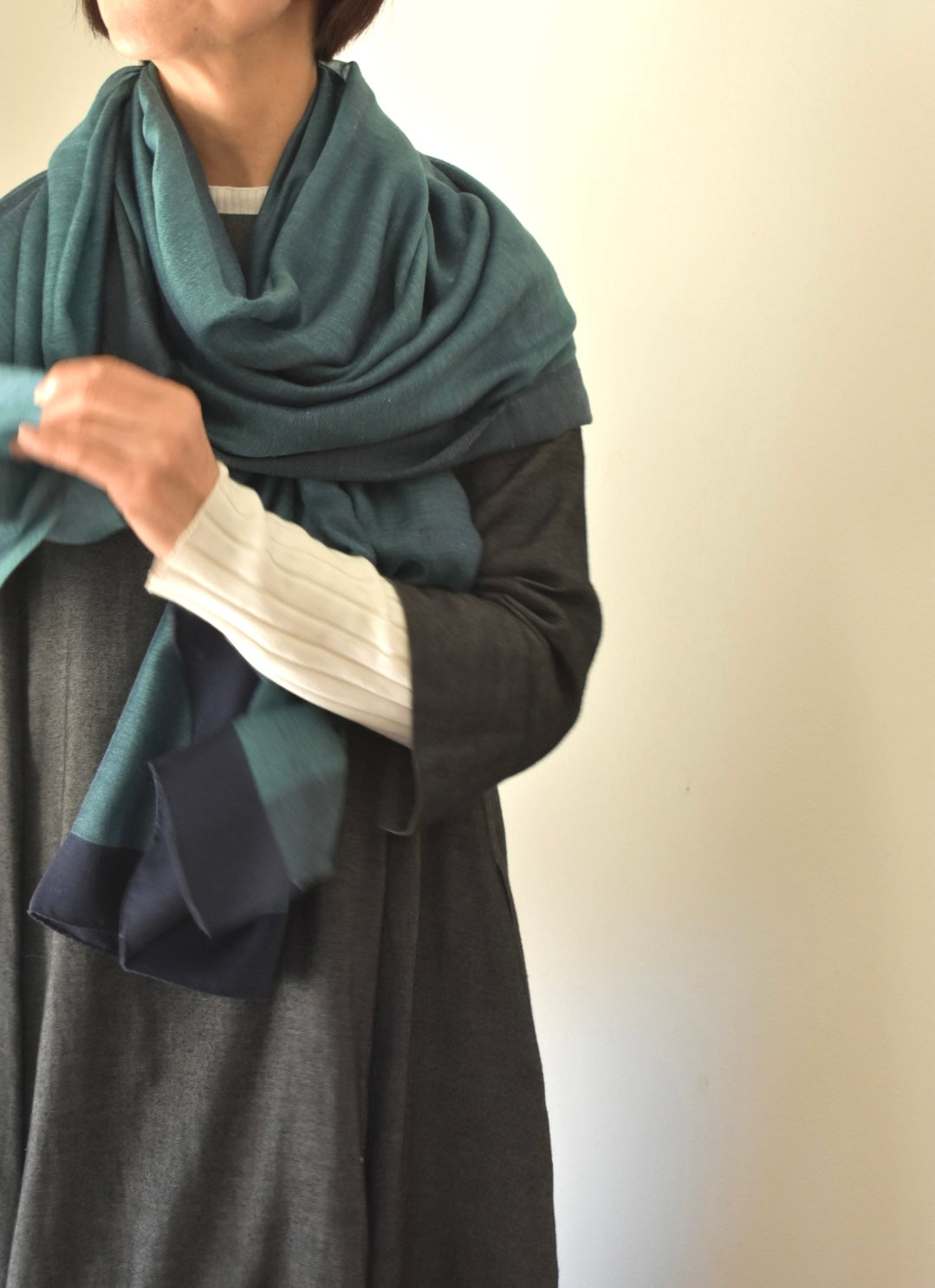 シルクカシミヤ　額縁ストール　ワインレッド　Frame winered