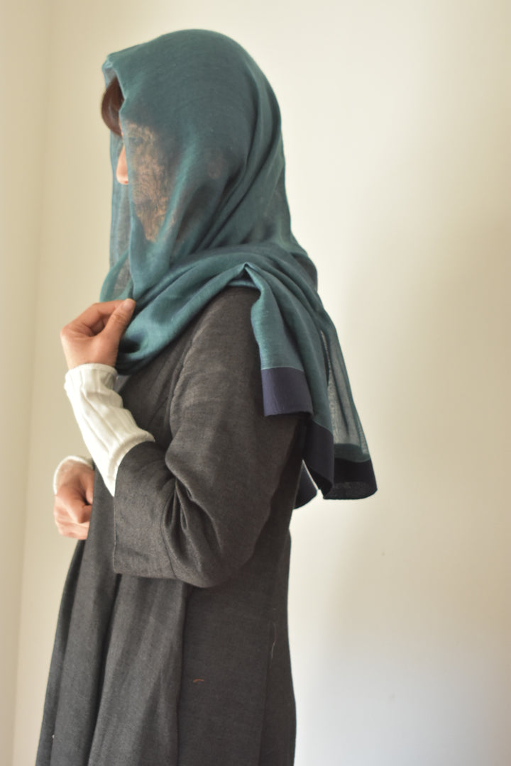 シルクカシミヤ　額縁ストール　ワインレッド　Frame winered