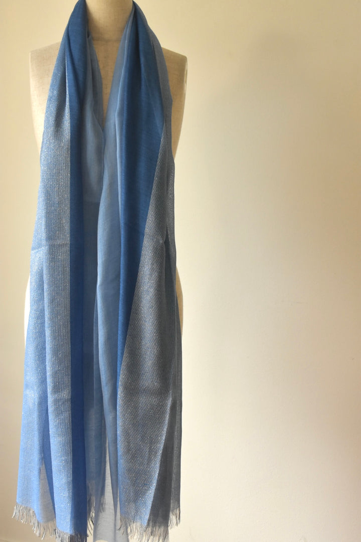 シルクカシミヤ　ラメストール　25春夏新作　Stardust stole blue