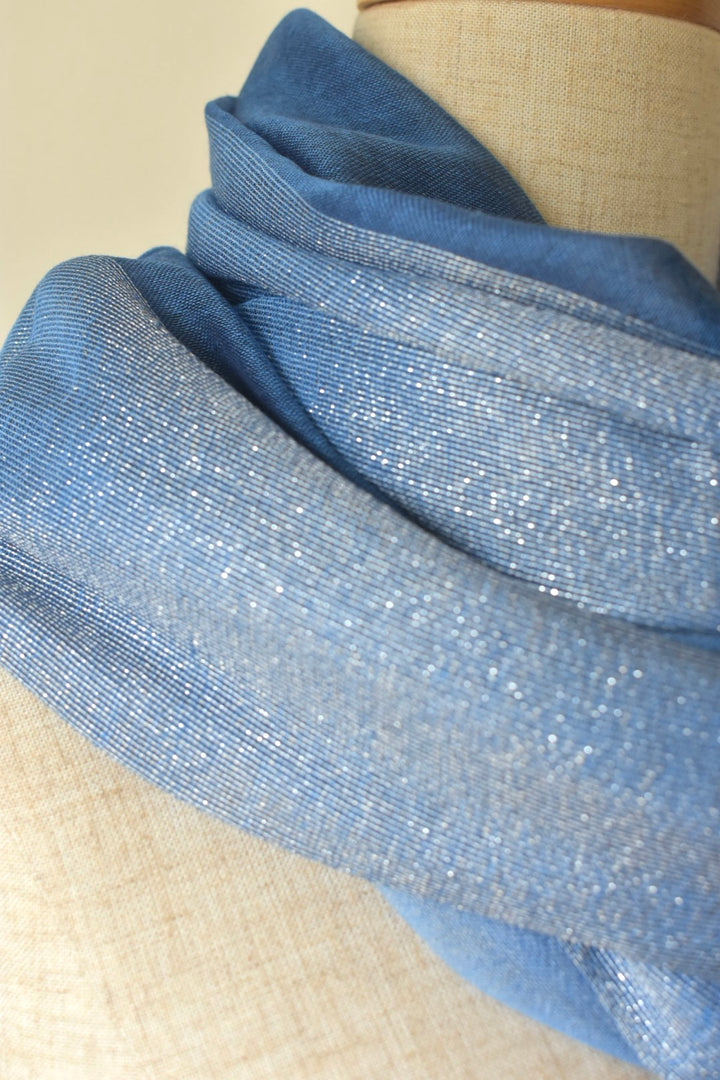 シルクカシミヤ　ラメストール　25春夏新作　Stardust stole blue