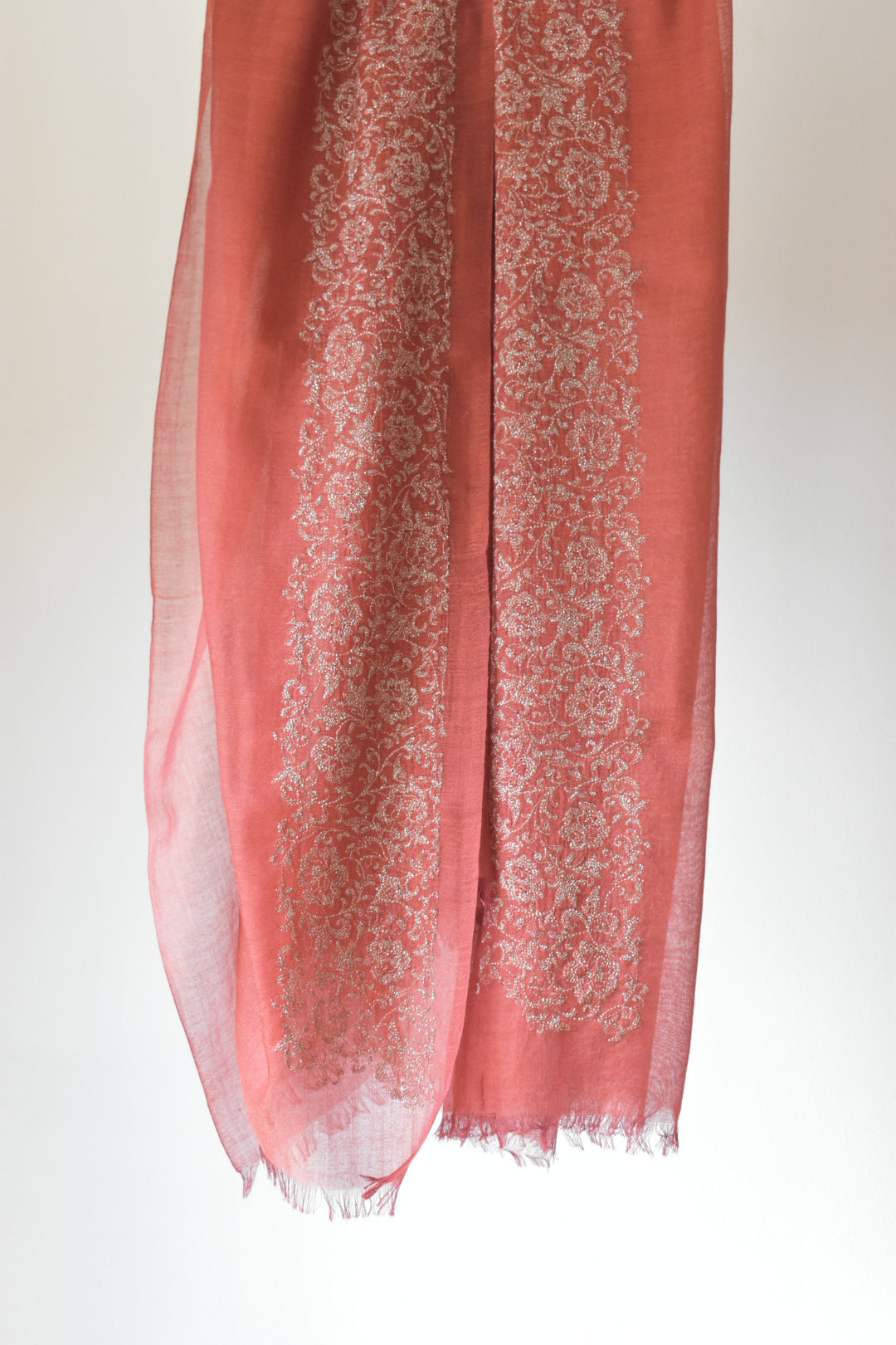 シルクカシミヤ　刺繍ストール　25秋冬新作　Embroidery stole orange