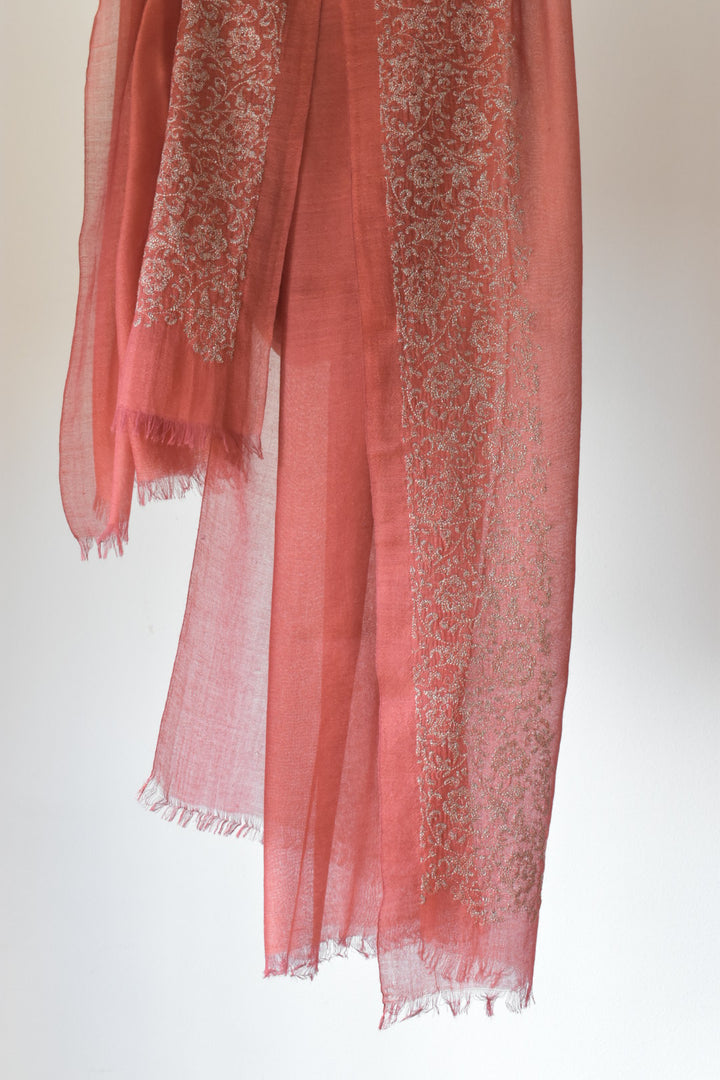 シルクカシミヤ　刺繍ストール　25秋冬新作　Embroidery stole orange