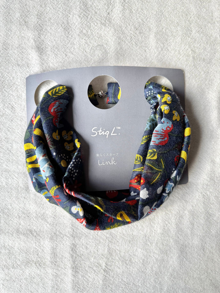 シルクカシミヤ　スティグリンドベリ第三弾コラボ　楽らくスカーフLink  ハーバリウム　 ネイビー