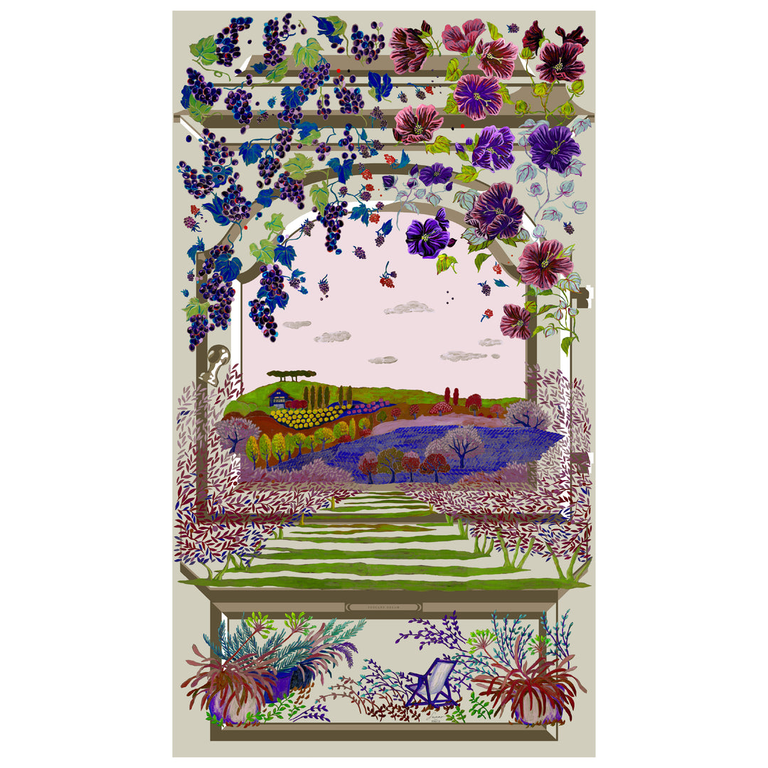 シルク麻　大判ストール　イタリア　トスカーナ風景画　TUSCANY