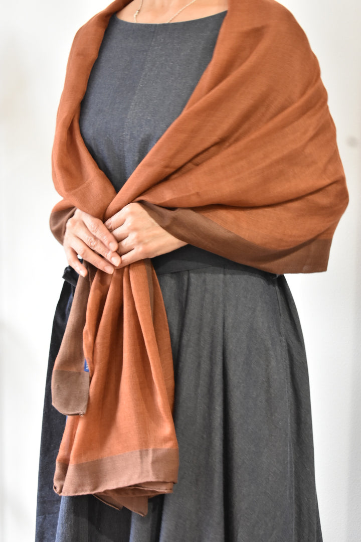 シルクカシミヤ　額縁ストール　ワインレッド　Frame winered