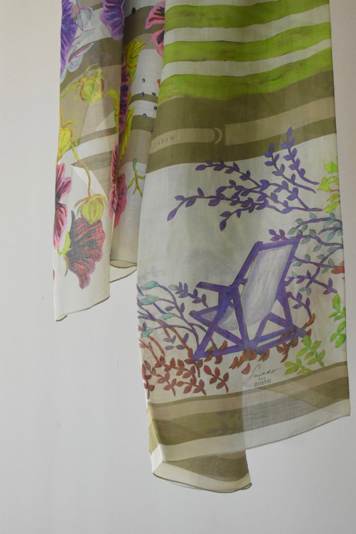 シルク麻　大伴ストール　イタリア　トスカーナ風景画　TUSCANY stole purple
