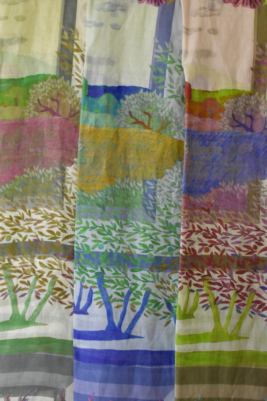 シルク麻　大伴ストール　イタリア　トスカーナ風景画　TUSCANY stole purple