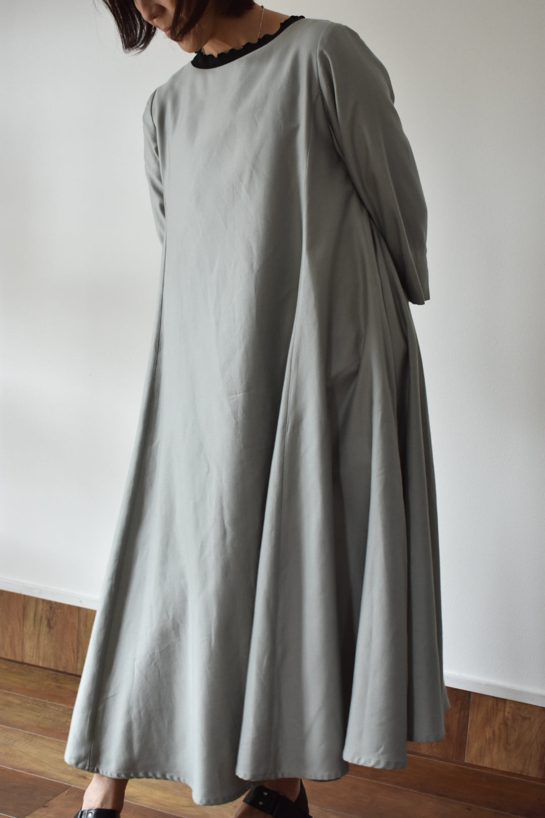 ★M&S Collection コットンテクスチャーフレア 淑女ワンピ★ ふんわりコットンワンピース フレア Mサイズ グレー – muto stole