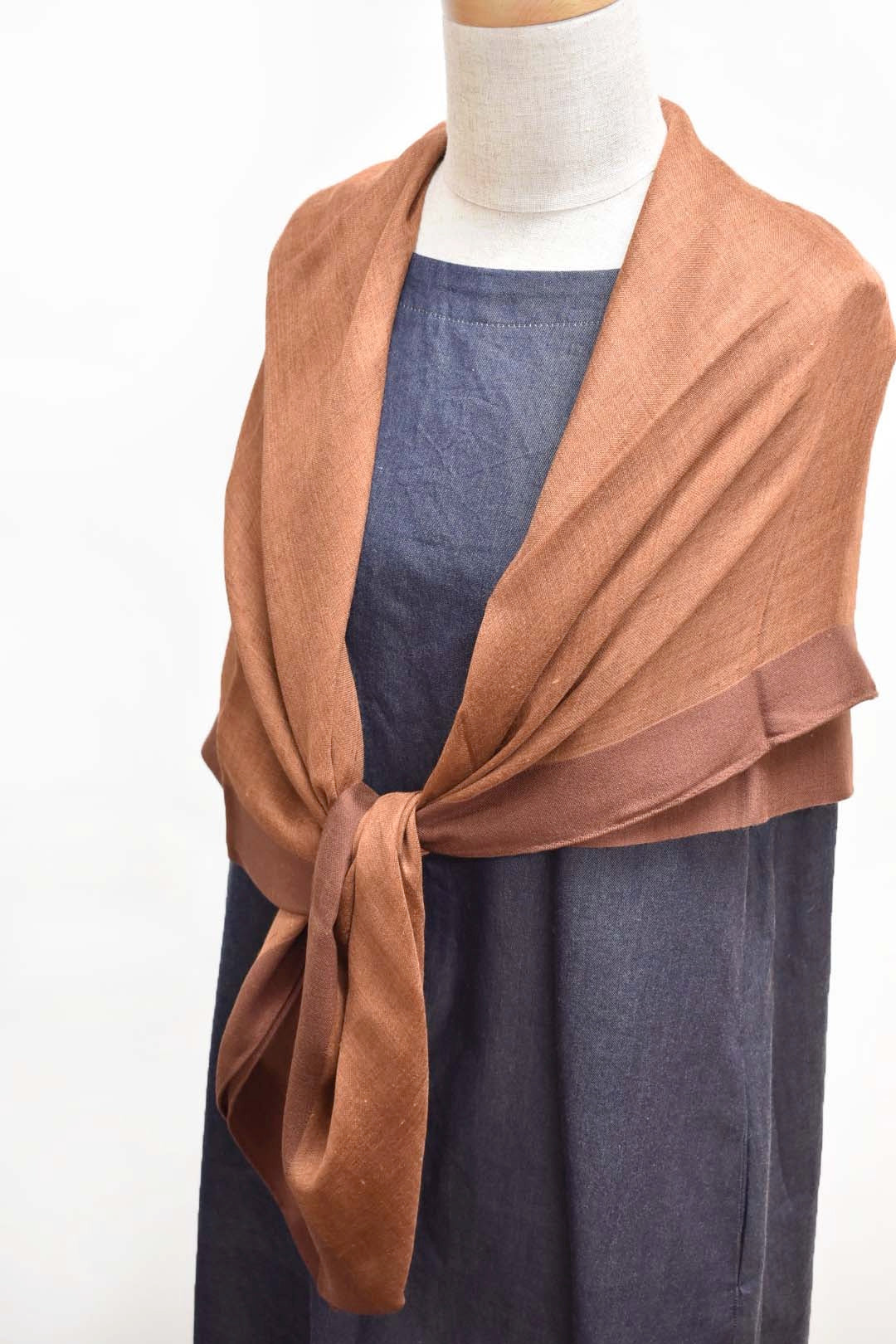 シルクカシミヤ　額縁ストール　ブラウン　Frame brown