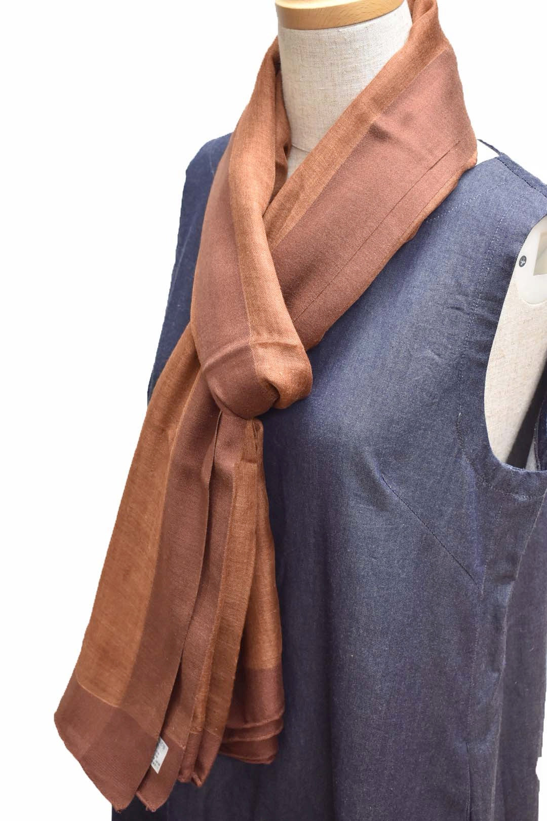 シルクカシミヤ　額縁ストール　ブラウン　Frame brown