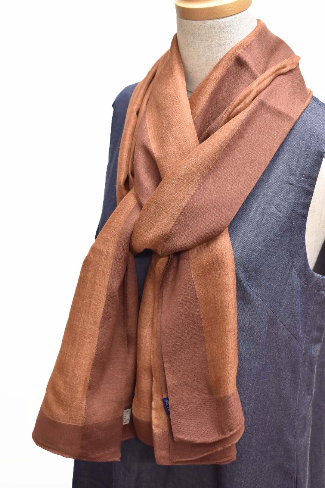 シルクカシミヤ　額縁ストール　ブラウン　Frame brown